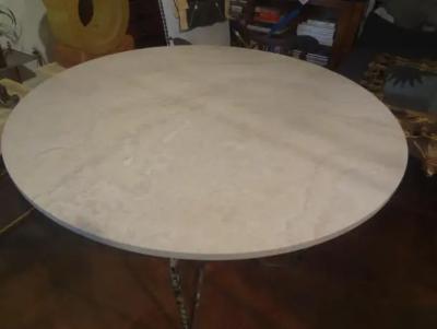 French Wrought Iron Center Table with Travertine Top
