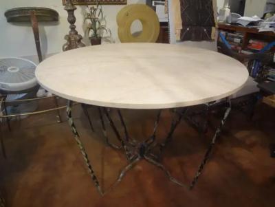 French Wrought Iron Center Table with Travertine Top