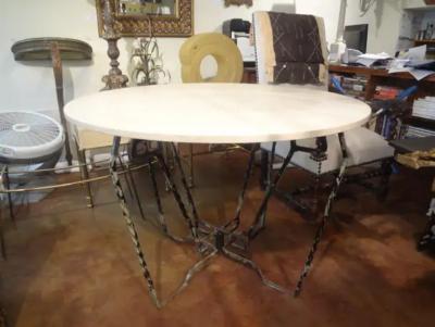 French Wrought Iron Center Table with Travertine Top