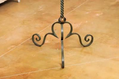 French Wrought Iron Five Light Candelabra with Celadon Lacquer and Gilt Accents