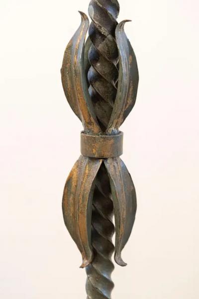 French Wrought Iron Five Light Candelabra with Celadon Lacquer and Gilt Accents