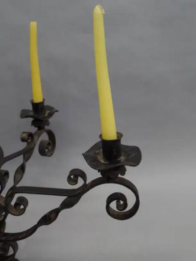 French Wrought Iron Midcentury Candelabra Centerpiece Chandelier