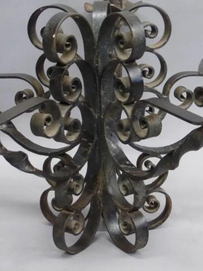 French Wrought Iron Midcentury Candelabra Centerpiece Chandelier