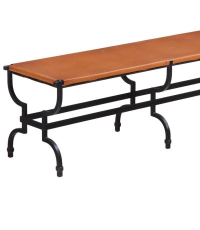 French Wrought Iron and Leather Bench C 1980 