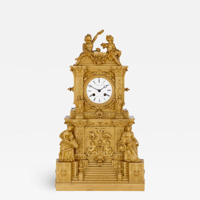 French architecturally formed ormolu mantel clock