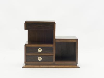 French art deco modernist rosewood brass sewing cabinet 1940s