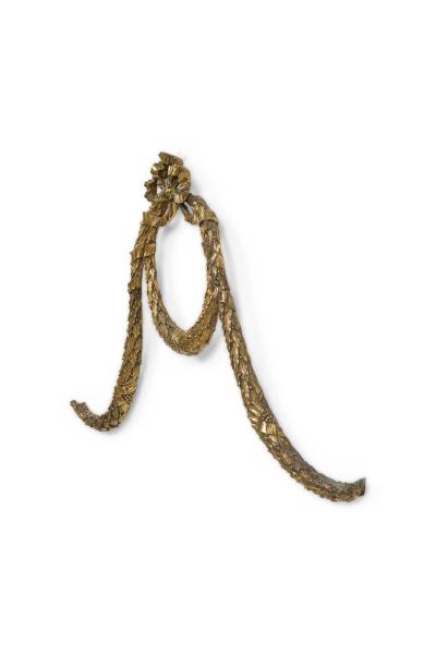 French bronze wall mounted ornament of a wreath with bow knot top
