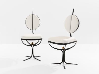 French brutalist wrought iron alcantara set of 6 chairs 1990