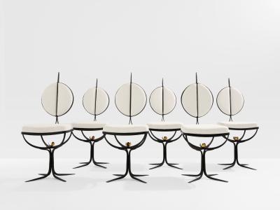 French brutalist wrought iron alcantara set of 6 chairs 1990