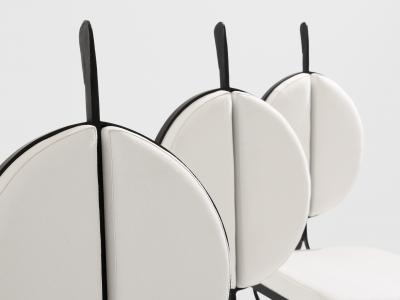 French brutalist wrought iron alcantara set of 6 chairs 1990