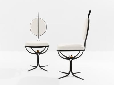 French brutalist wrought iron alcantara set of 6 chairs 1990