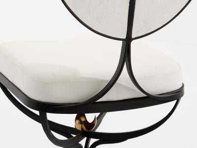 French brutalist wrought iron alcantara set of 6 chairs 1990