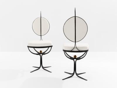 French brutalist wrought iron alcantara set of 6 chairs 1990