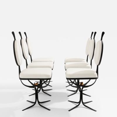 French brutalist wrought iron alcantara set of 6 chairs 1990