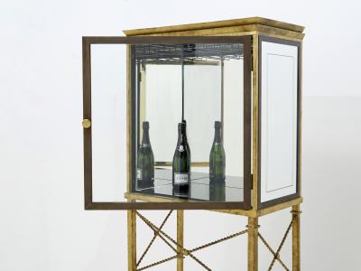 French gilded iron mirrored and brass bar cabinet vitrine 1920s