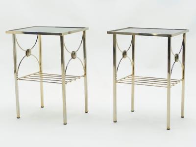 French gilded metal and black opaline glass end tables 1960s