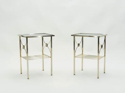 French gilded metal and black opaline glass end tables 1960s