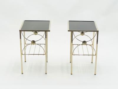 French gilded metal and black opaline glass end tables 1960s