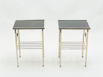 French gilded metal and black opaline glass end tables 1960s