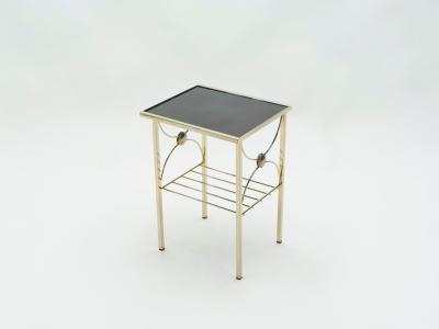 French gilded metal and black opaline glass end tables 1960s