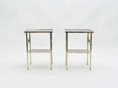 French gilded metal and black opaline glass end tables 1960s