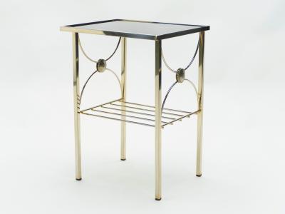 French gilded metal and black opaline glass end tables 1960s
