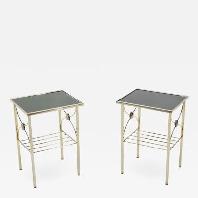 French gilded metal and black opaline glass end tables 1960s