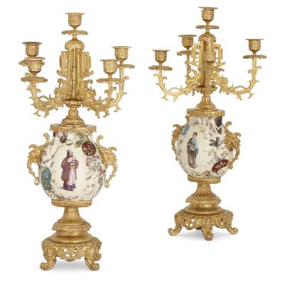 French gilt bronze and faience clock set in the Chinoiserie style