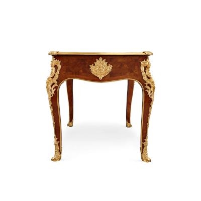 French gilt bronze and marquetry writing desk after Cressent