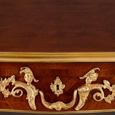 French gilt bronze and marquetry writing desk after Cressent