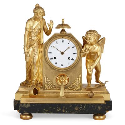 French gilt bronze mantel clock with classical figures