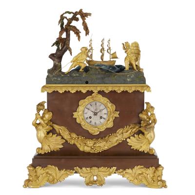 French gilt bronze mounted marine themed automaton mantel clock