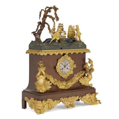 French gilt bronze mounted marine themed automaton mantel clock