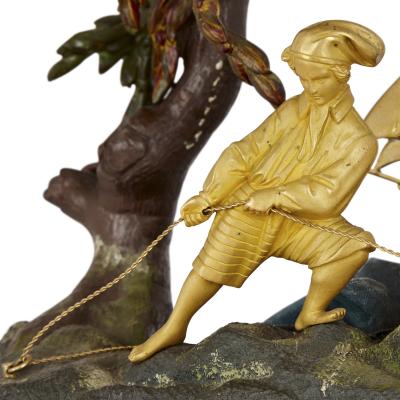 French gilt bronze mounted marine themed automaton mantel clock