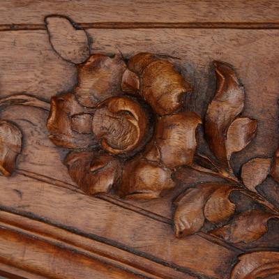 French hand carved walnut fireplace