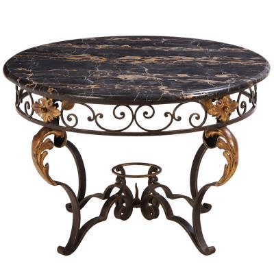 French iron and gilt decorated coffee table with Portoro Nero marble top 