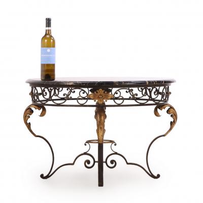French iron and gilt decorated coffee table with Portoro Nero marble top 