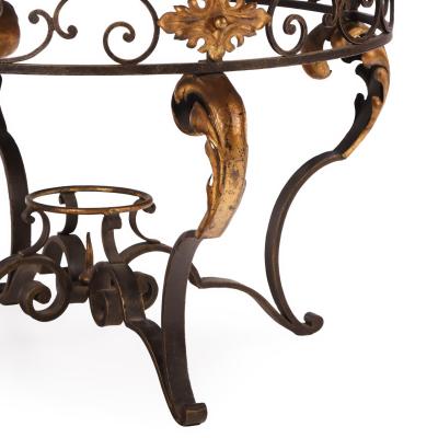 French iron and gilt decorated coffee table with Portoro Nero marble top 