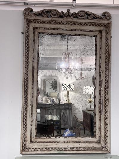 French late 19th c carved painted wood frame with original mirror plate
