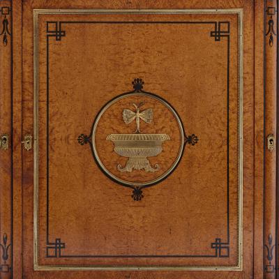 French marble gilt bronze and amboyna burl side cabinet