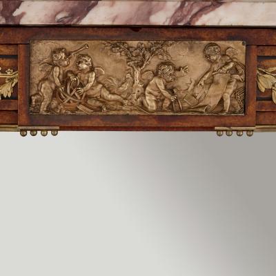 French marble gilt bronze and amboyna burl side cabinet