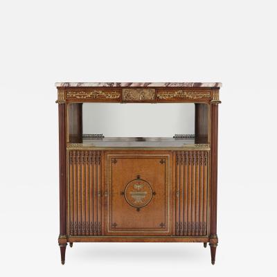 French marble gilt bronze and amboyna burl side cabinet