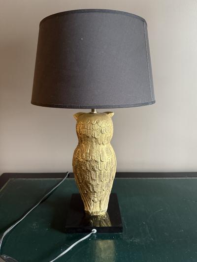 French mid century gilt owl lamp