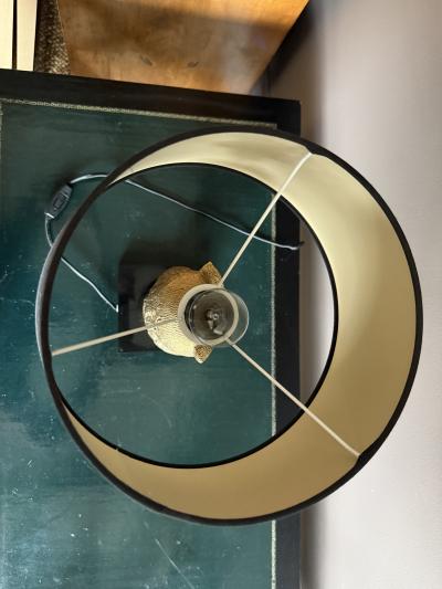 French mid century gilt owl lamp