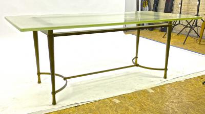 French modernist rarest solid gold bronze and St Gobain top dinning table