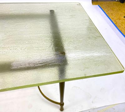 French modernist rarest solid gold bronze and St Gobain top dinning table