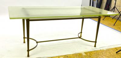 French modernist rarest solid gold bronze and St Gobain top dinning table