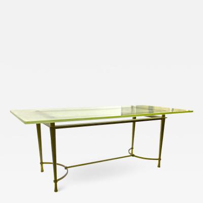 French modernist rarest solid gold bronze and St Gobain top dinning table