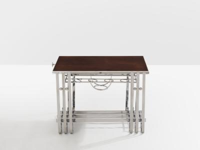 French modernist walnut boat bar table nickel plated 1930s