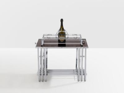 French modernist walnut boat bar table nickel plated 1930s